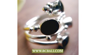 Finger Rings Black Stone Alpaca Silver Bali